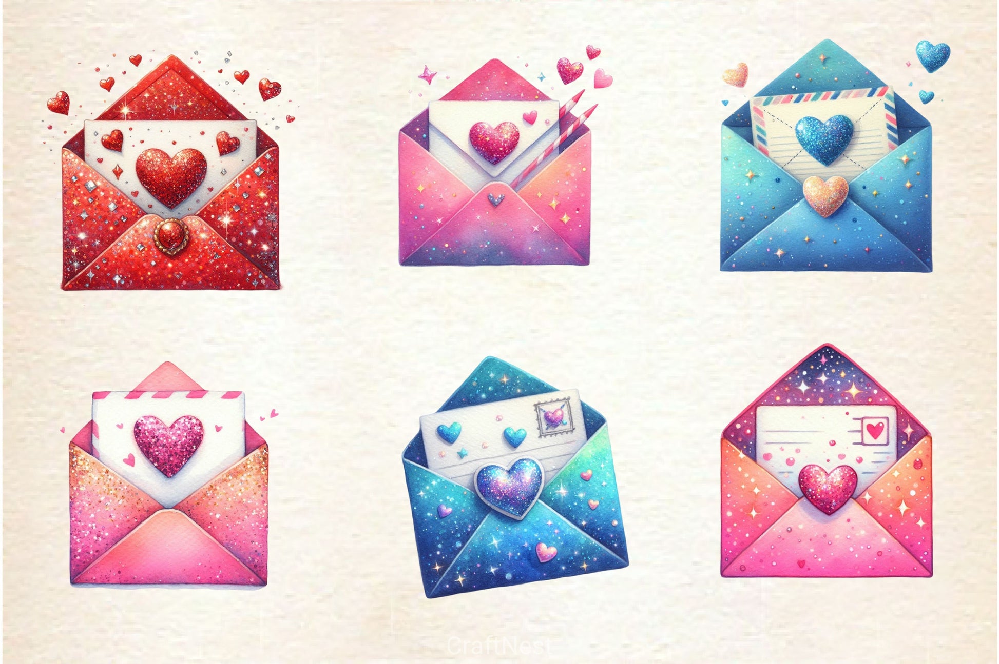 Valentine Glittery Love Letter Clipart Bundle 4 - CraftNest - Digital Crafting and Art