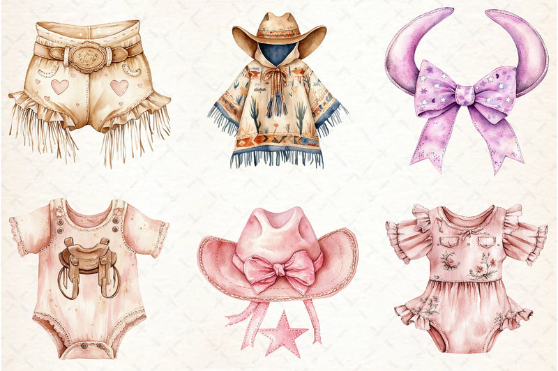 Cowgirl Baby Clothes Clipart Bundle - CraftNest - Digital Crafting and Art