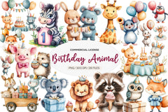 Birthday Baby Animal Birthday Clipart Bundle - CraftNest - Digital Crafting and Art