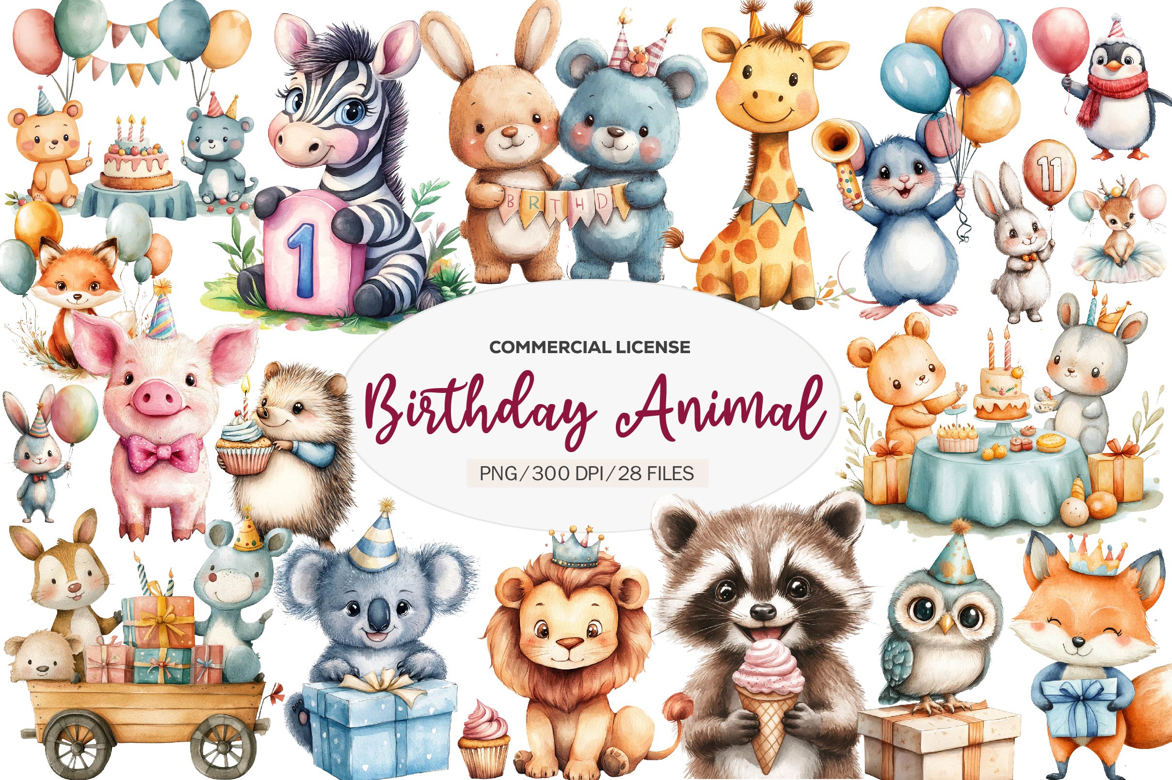 Birthday Baby Animal Birthday Clipart Bundle - CraftNest - Digital Crafting and Art