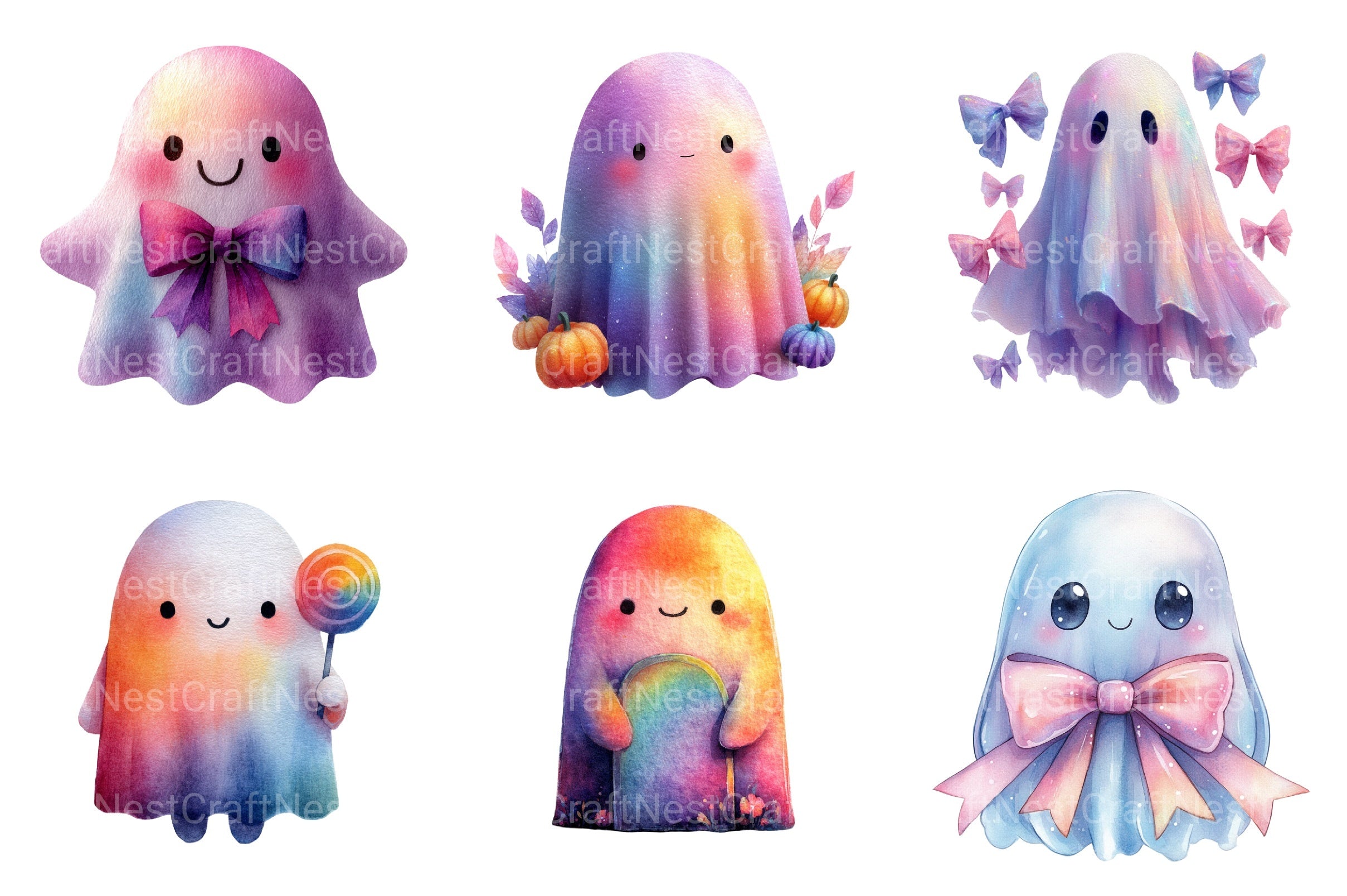 Iridescent Halloween Ghost Clipart Bundle 8 - CraftNest - Digital Crafting and Art