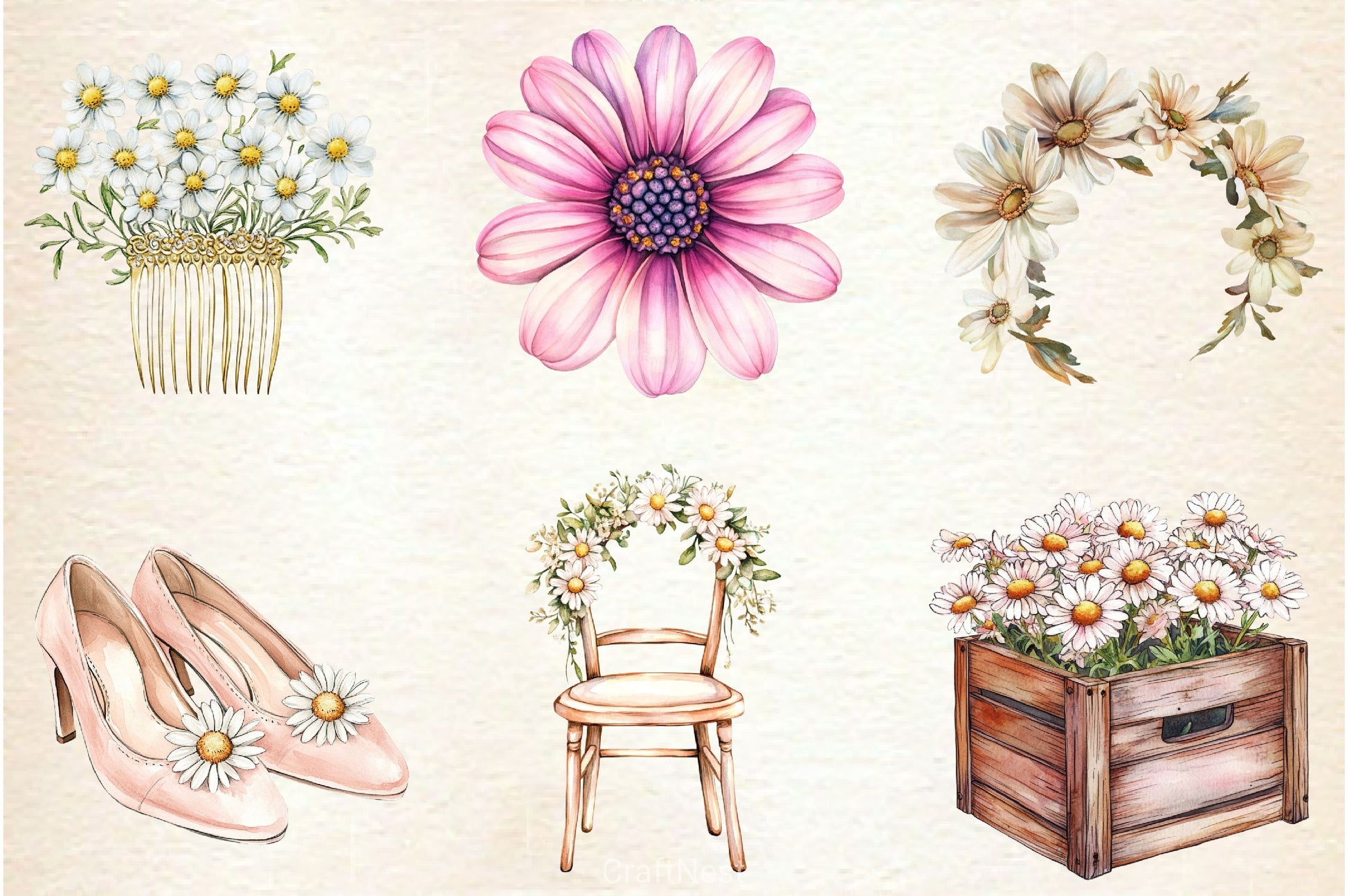 Pastel Daisies Wedding Clipart Bundle - CraftNest - Digital Crafting and Art