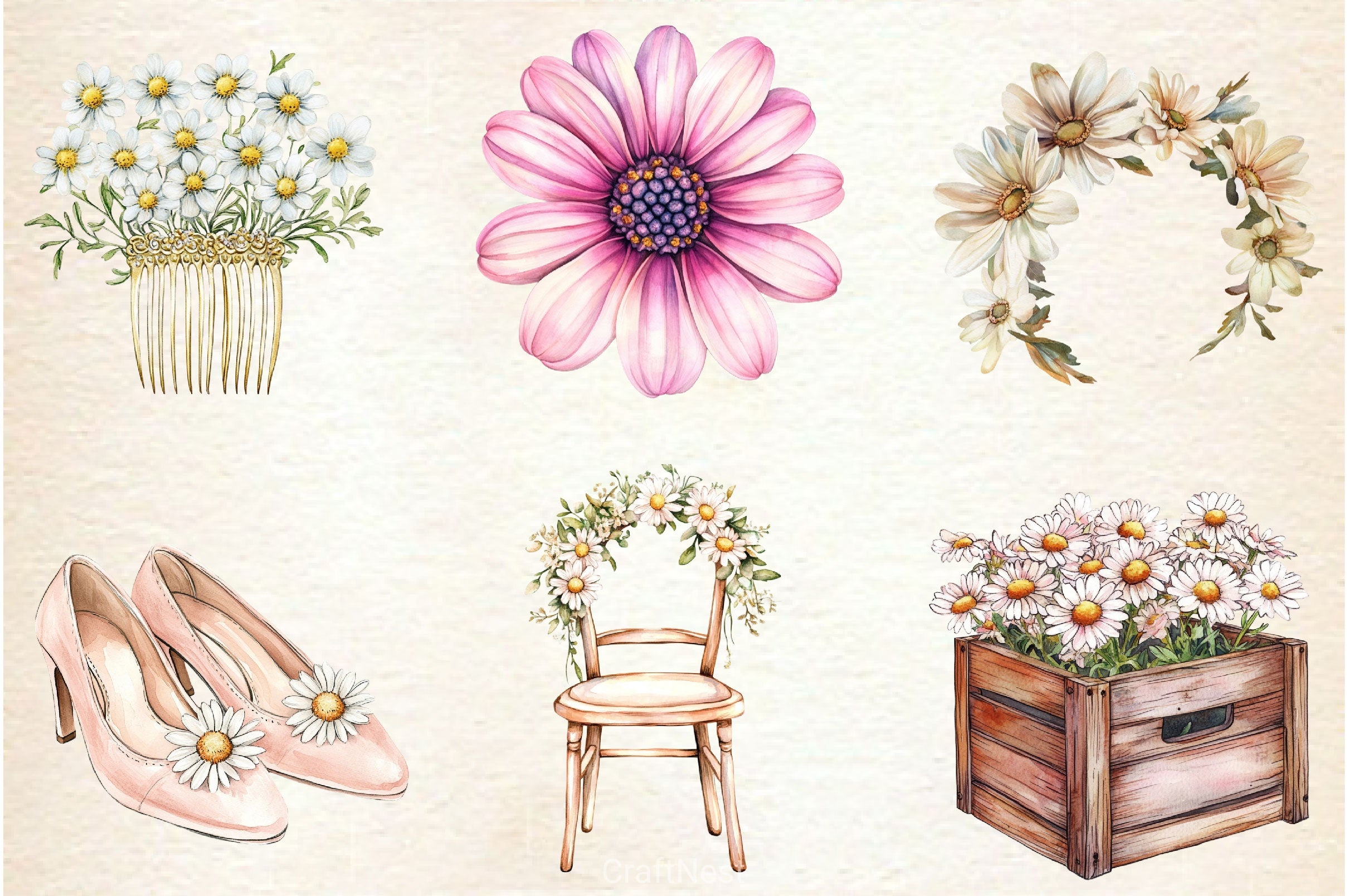 Pastel Daisies Wedding Clipart Bundle - CraftNest - Digital Crafting and Art