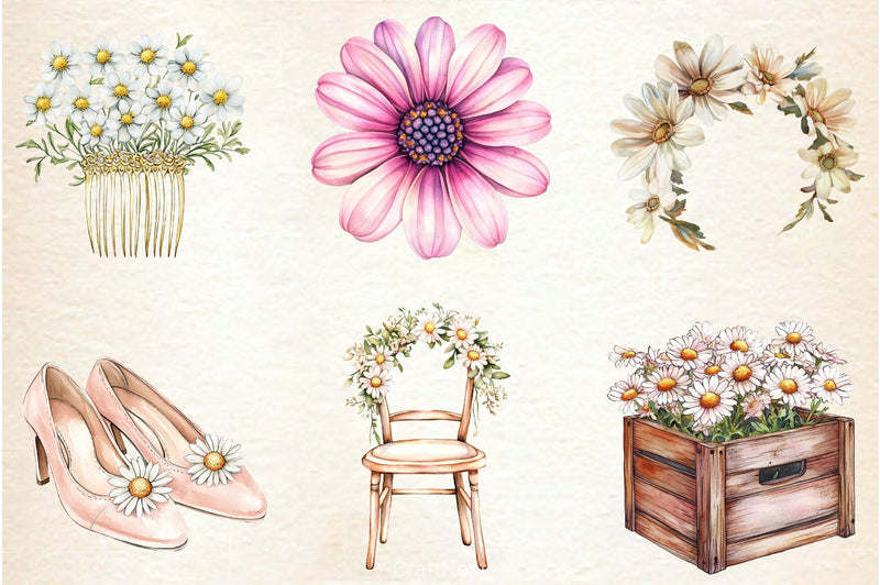 Pastel Daisies Wedding Clipart Bundle - CraftNest - Digital Crafting and Art