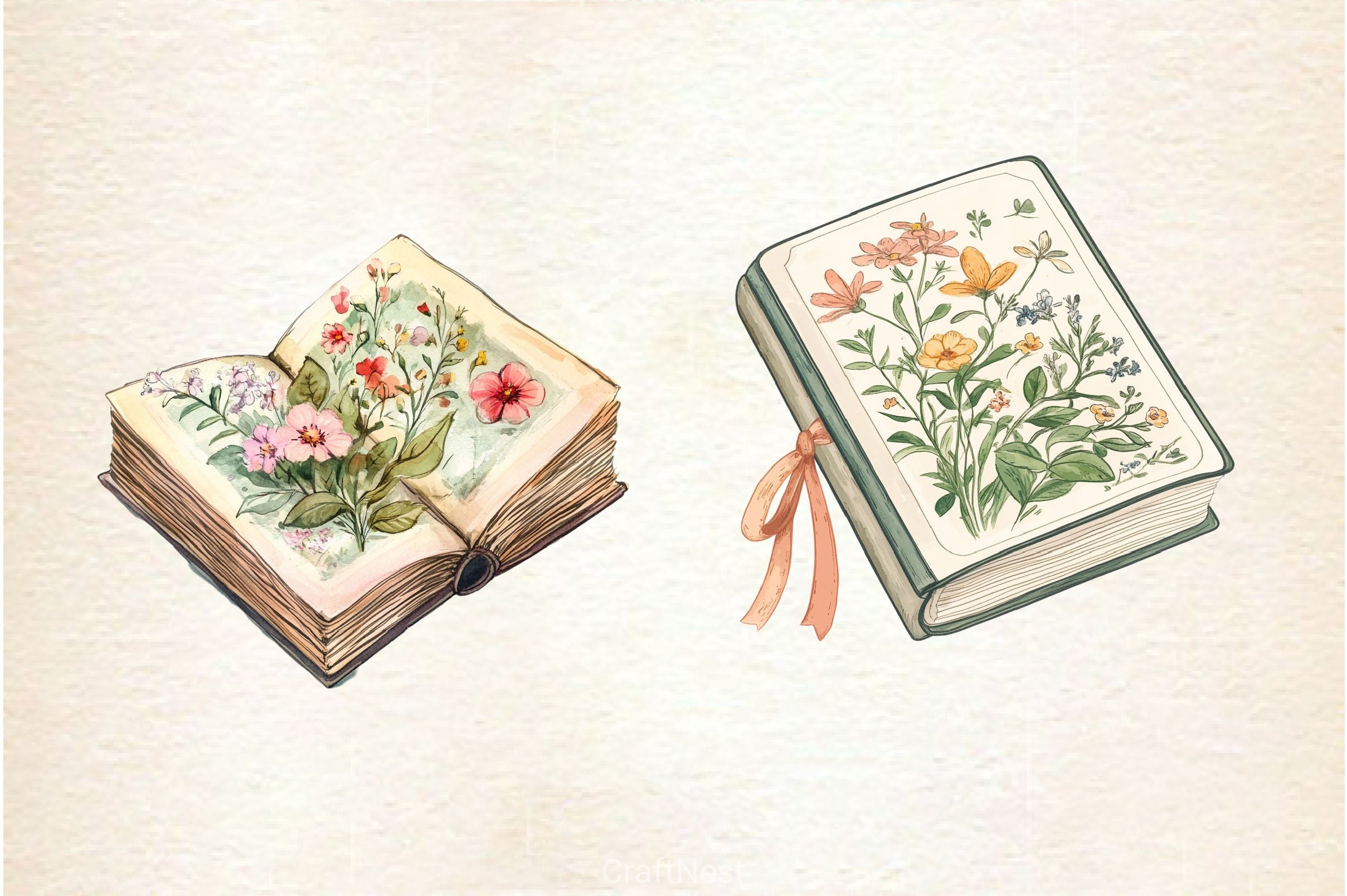 Pastel Cottage Shabby Chic Books Clipart Bundle - CraftNest - Digital Crafting and Art