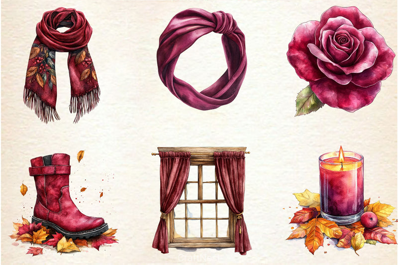 Burgundy Autumn Clipart Bundle 2 - CraftNest - Digital Crafting and Art
