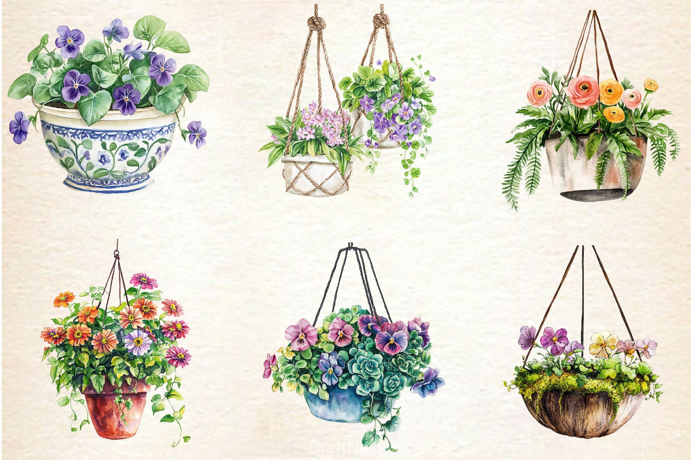 Spring Hanging Planters Clipart Bundle - CraftNest - Digital Crafting and Art