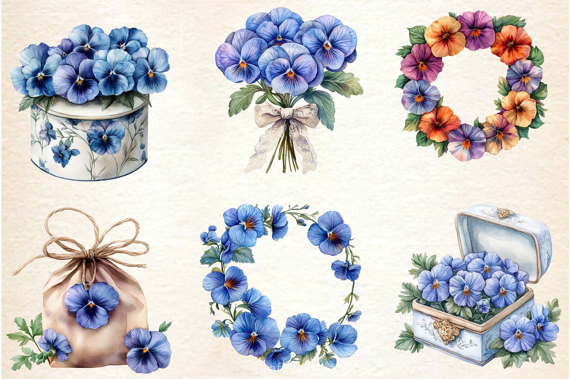Blue Pansy Wedding Flower Clipart Bundle - CraftNest - Digital Crafting and Art