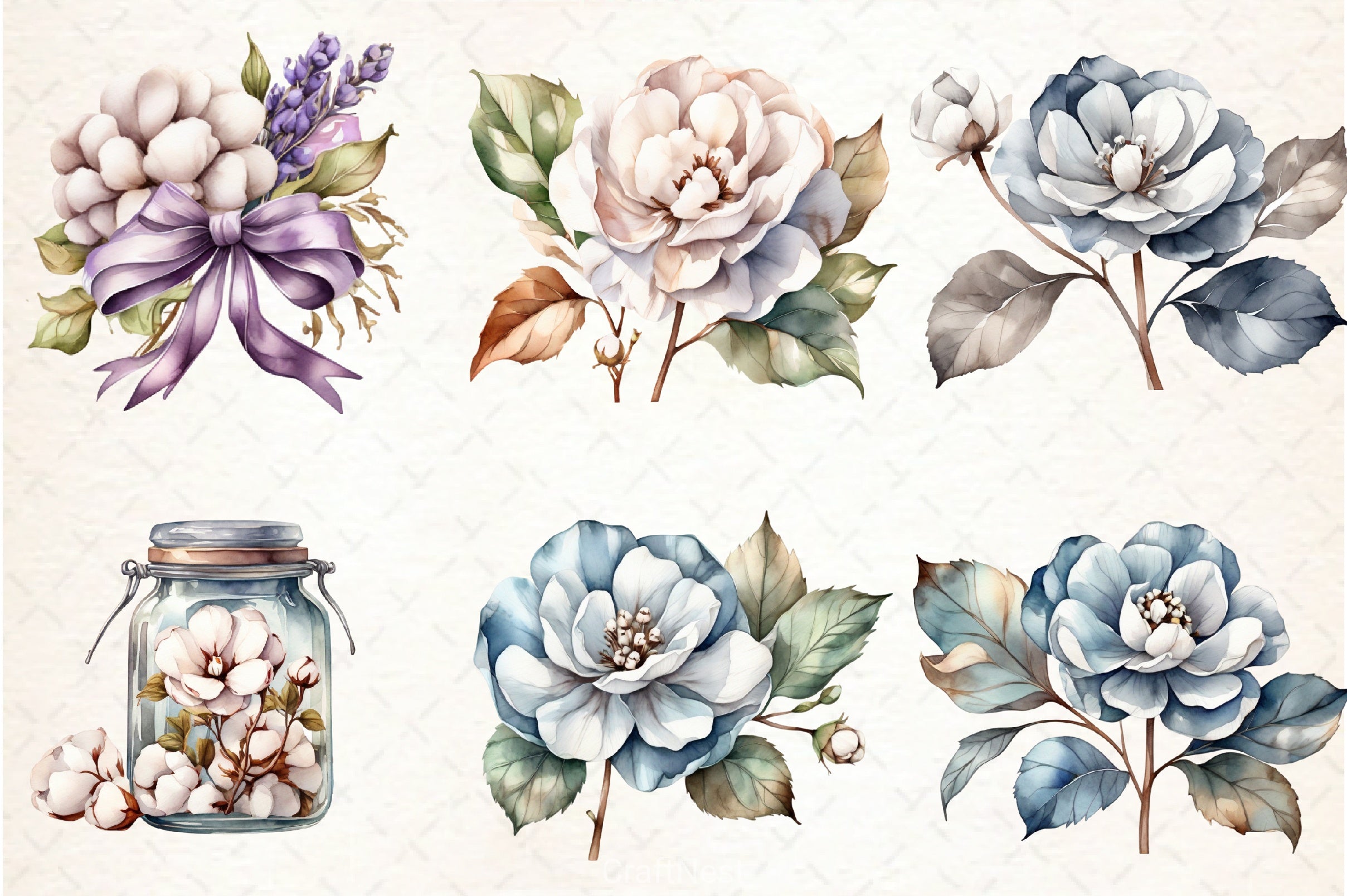 Cotton Flower Clipart Bundle - CraftNest - Digital Crafting and Art