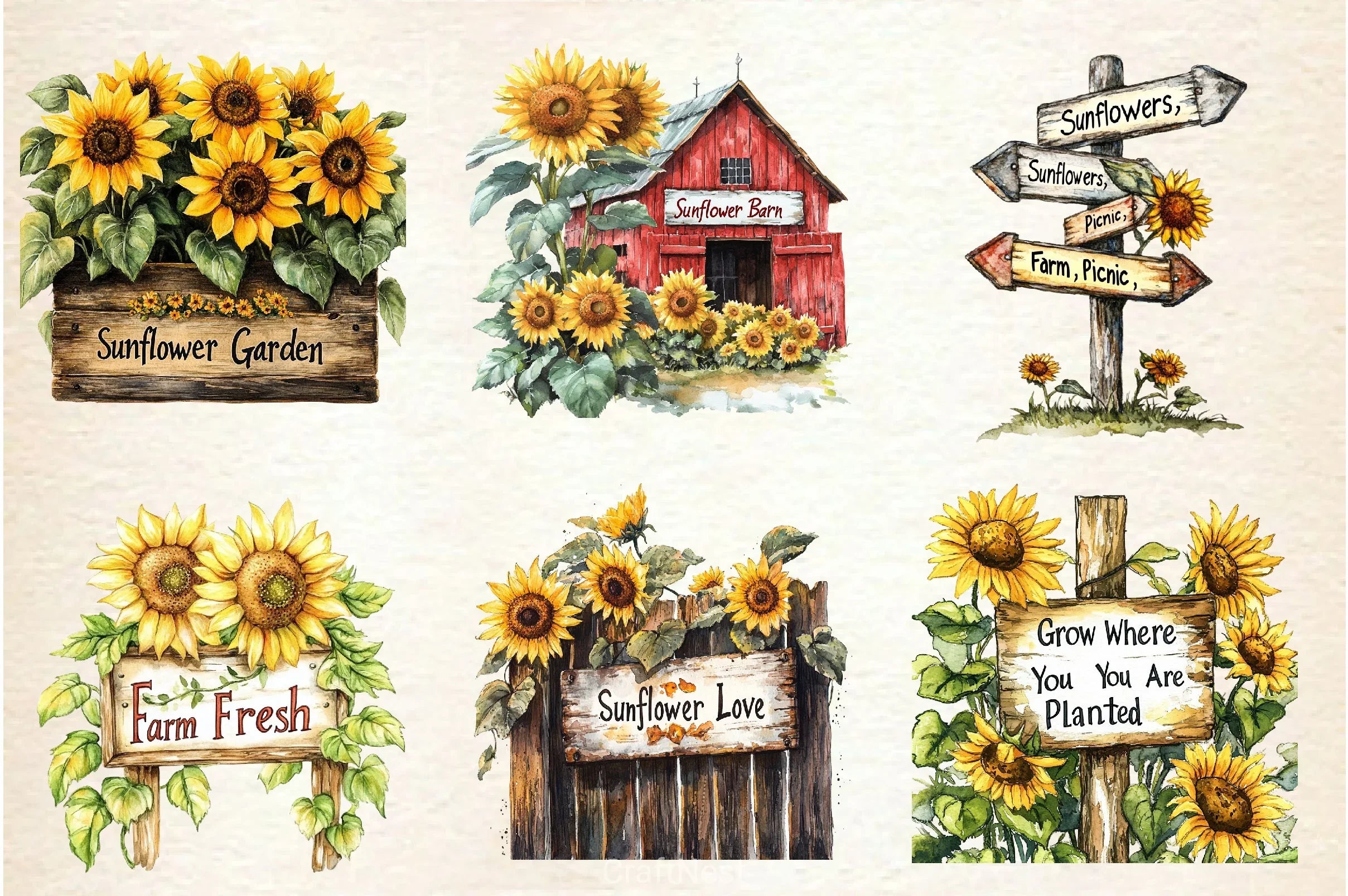 Summer Sunflowers Signs Clipart Bundle - CraftNest - Digital Crafting and Art