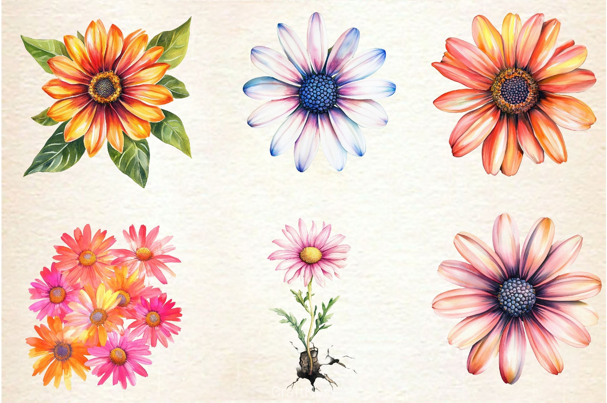 African Daisy Flower Bloom Clipart Bundle - CraftNest - Digital Crafting and Art