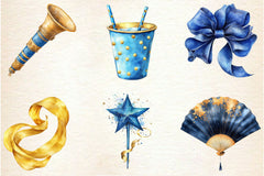 Blue And Gold Party Decorations Clipart Bundle - CraftNest - Digital Crafting and Art