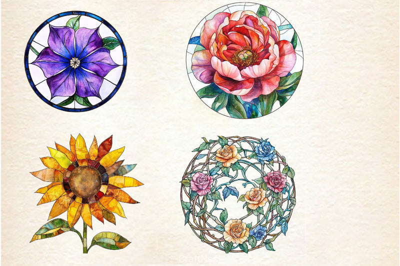 Stained Glass Spring Flowers Clipart Bundle - CraftNest - Digital Crafting and Art