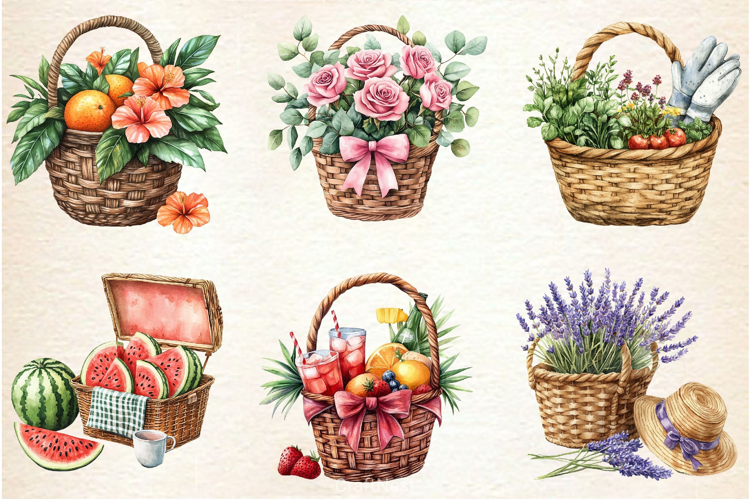 Summer Basket Clipart Bundle 2 - CraftNest - Digital Crafting and Art