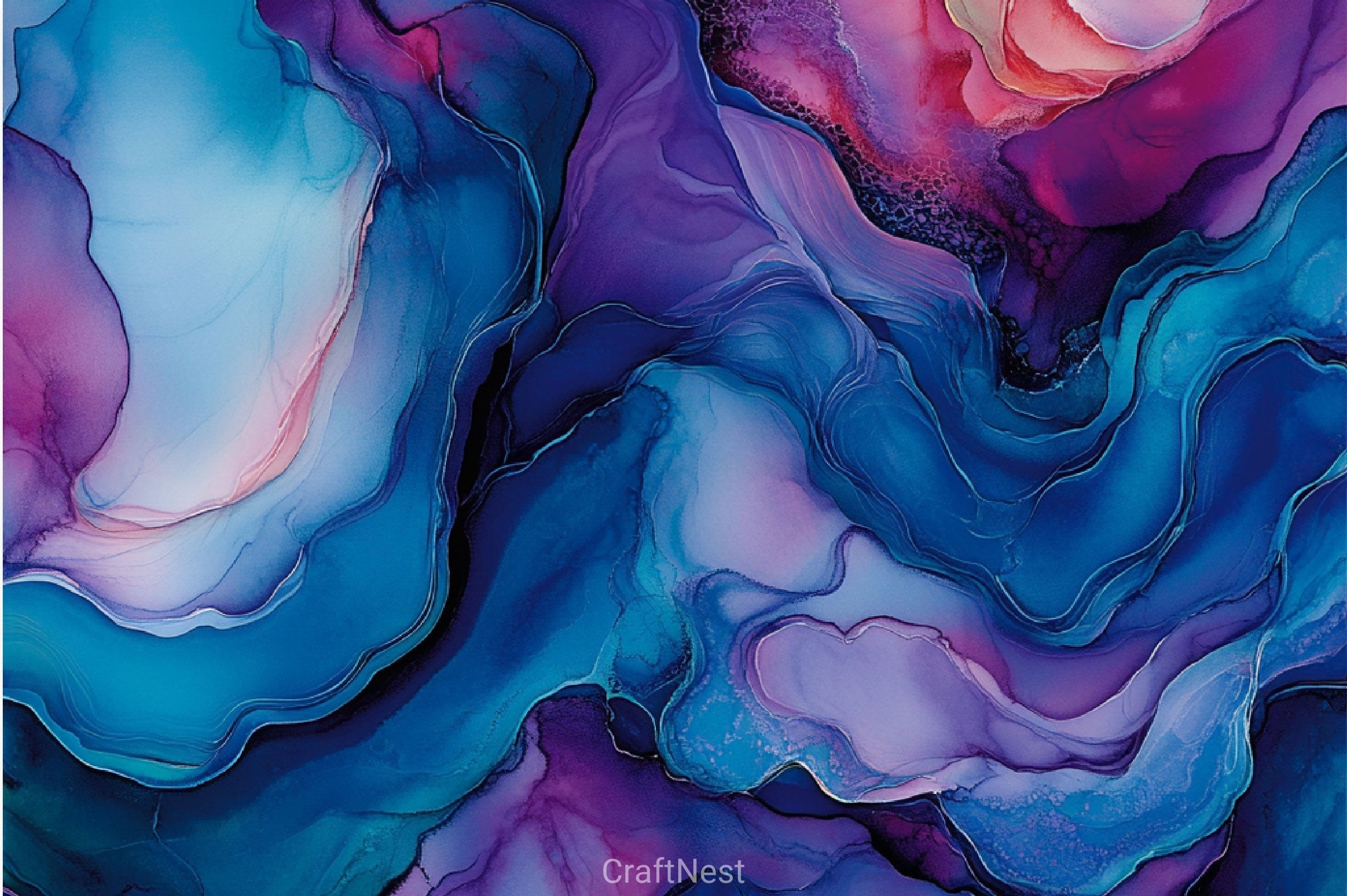 Teal Purple Alcohol Ink Backgrounds Clipart Bundle - CraftNest - Digital Crafting and Art