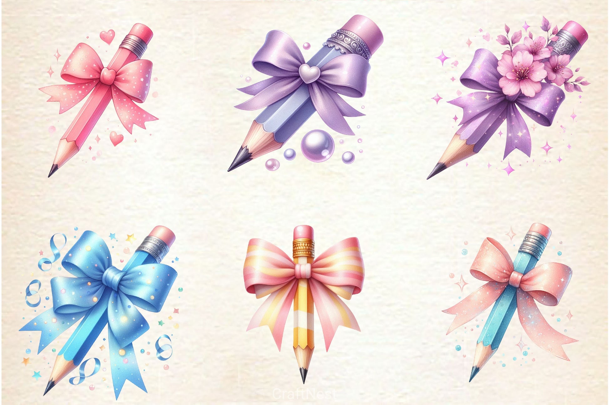 Colorful Coquette Pencil School Clipart Bundle - CraftNest - Digital Crafting and Art