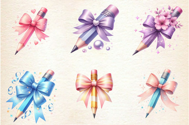 Colorful Coquette Pencil School Clipart Bundle - CraftNest - Digital Crafting and Art