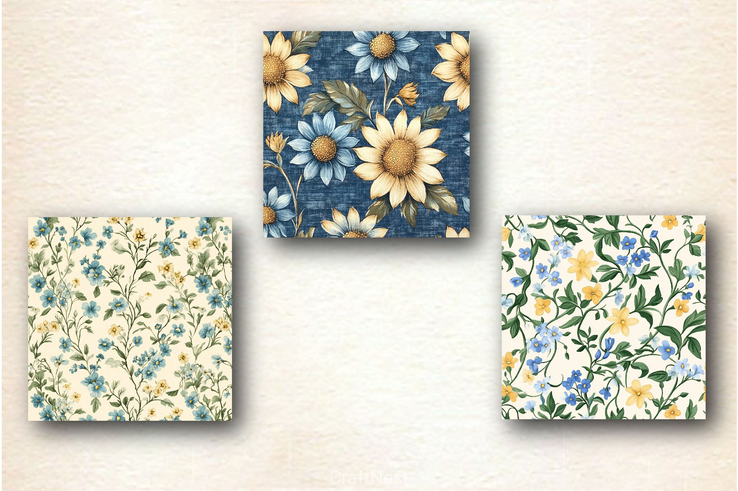 Blue Yellow Cottagecore Flowers Pattern Clipart Bundle - CraftNest - Digital Crafting and Art