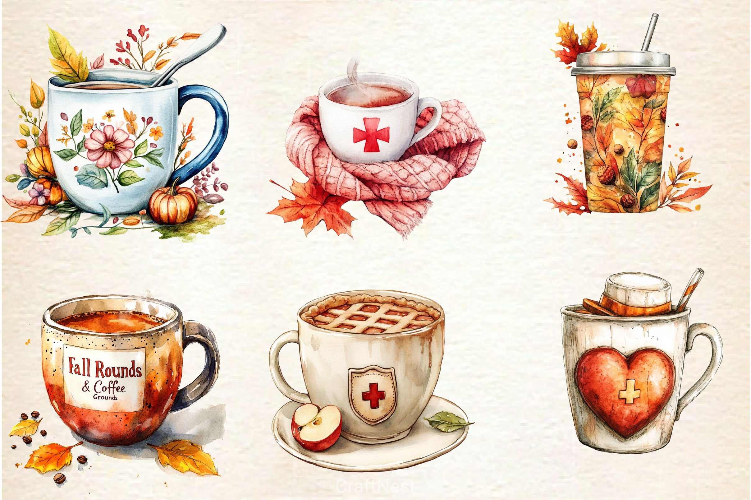Nurse Fall Harvest Coffee Mug Clipart Bundle 2 - CraftNest - Digital Crafting and Art
