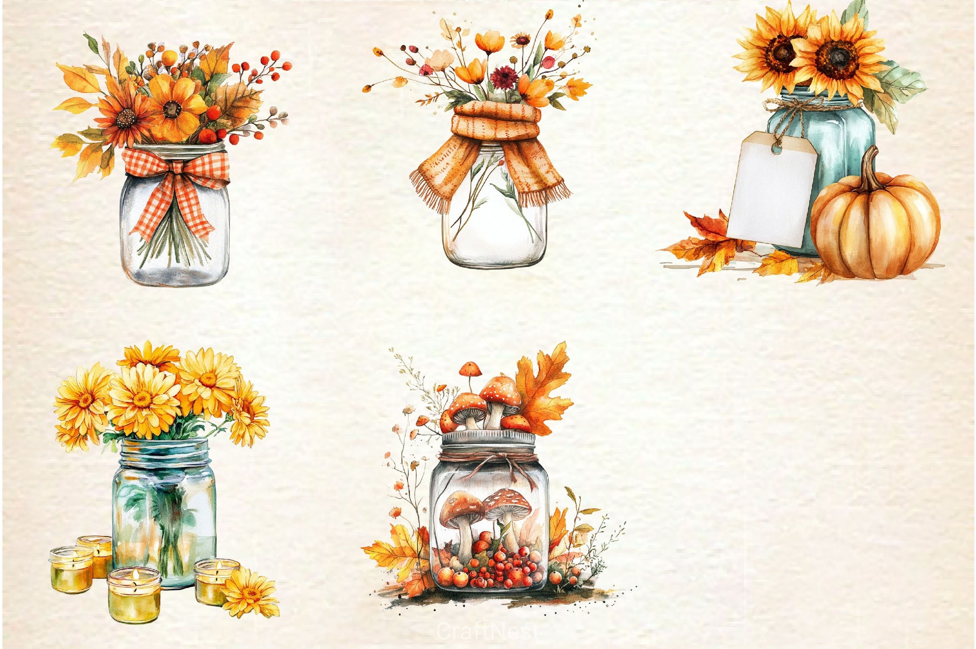 Cute Fall Mason Jars Clipart Bundle 2 - CraftNest - Digital Crafting and Art