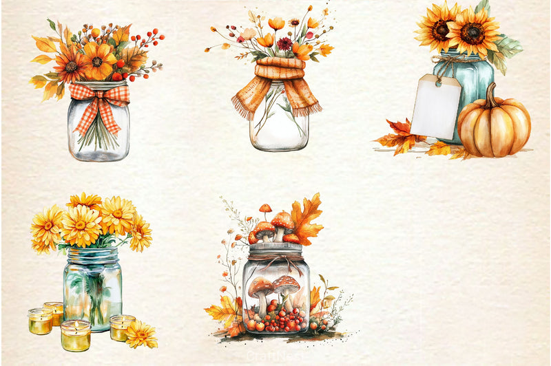 Cute Fall Mason Jars Clipart Bundle 2 - CraftNest - Digital Crafting and Art