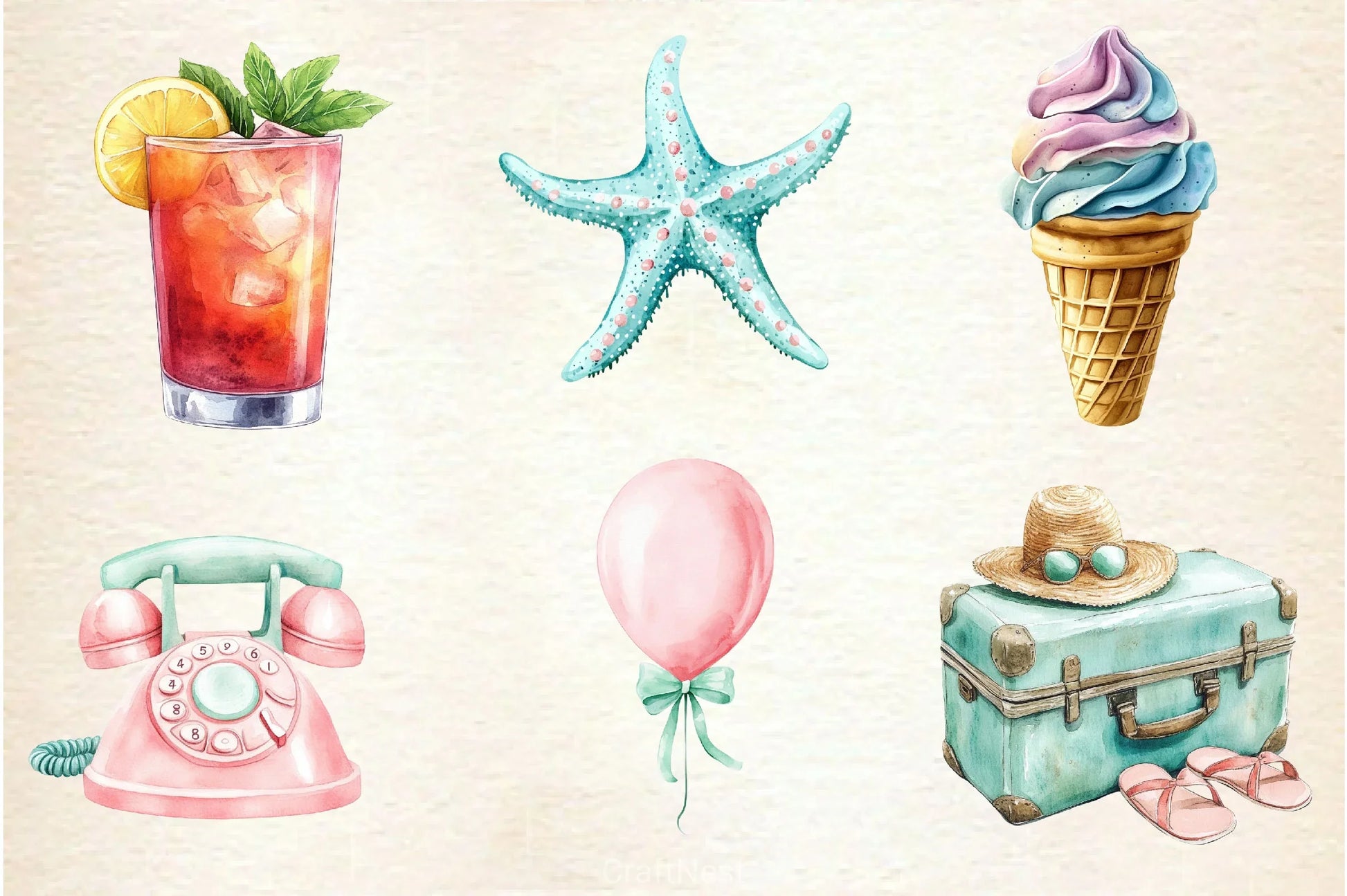 Blush Mint Summer Clipart Bundle - CraftNest - Digital Crafting and Art