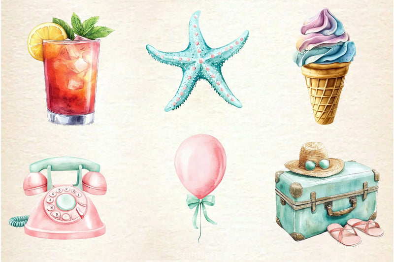 Blush Mint Summer Clipart Bundle - CraftNest - Digital Crafting and Art