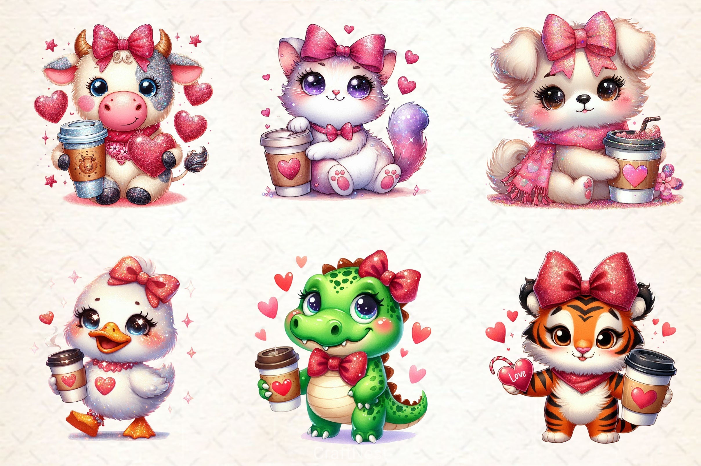 Animals Valentine Coffee Clipart Bundle 2 - CraftNest - Digital Crafting and Art