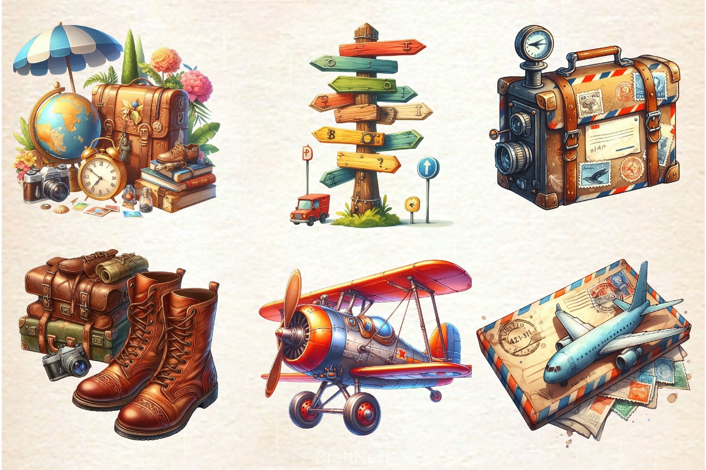 Vintage Travel Clipart Bundle 3 - CraftNest - Digital Crafting and Art