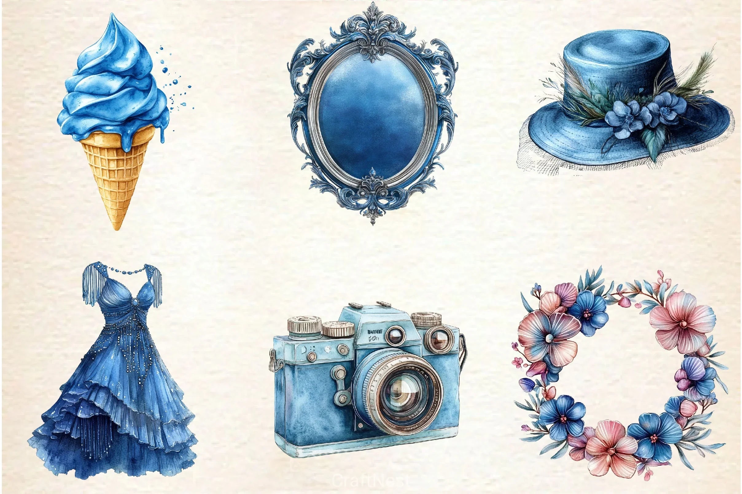 Blue Summer 1920 Clipart Bundle - CraftNest - Digital Crafting and Art