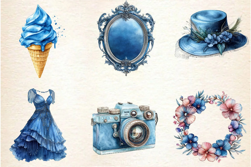Blue Summer 1920 Clipart Bundle - CraftNest - Digital Crafting and Art