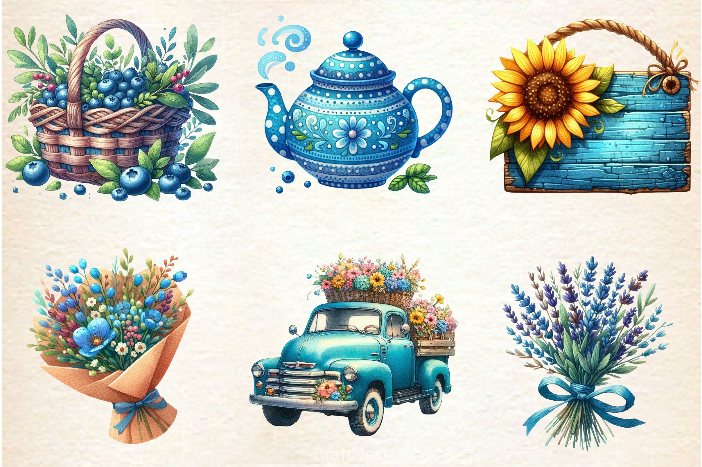 Blue Rustic Summer Clipart Bundle 2 - CraftNest - Digital Crafting and Art