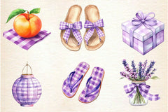 Purple Gingham Summer Clipart Bundle - CraftNest - Digital Crafting and Art