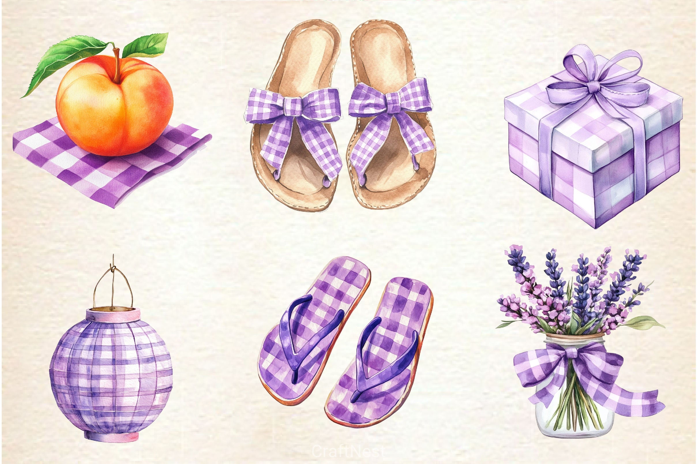 Purple Gingham Summer Clipart Bundle - CraftNest - Digital Crafting and Art