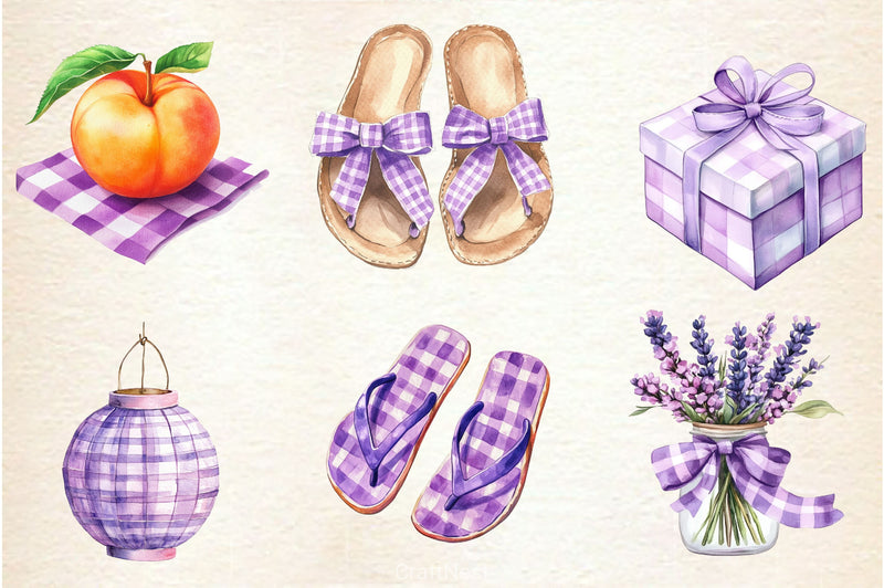 Purple Gingham Summer Clipart Bundle - CraftNest - Digital Crafting and Art