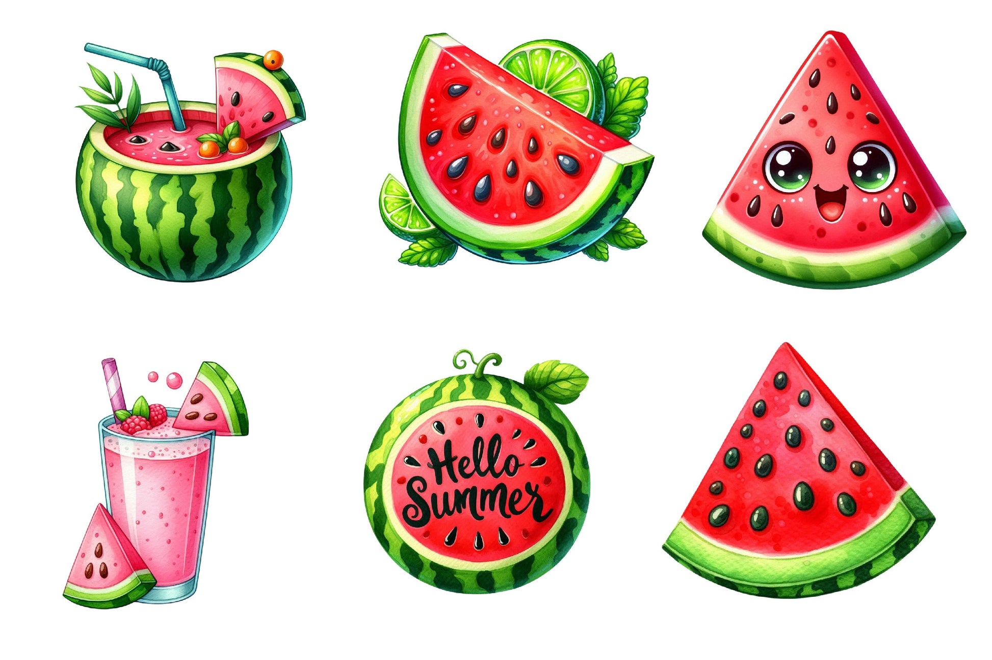 Hello Summer Juicy Watermelon Clipart Bundle - CraftNest - Digital Crafting and Art