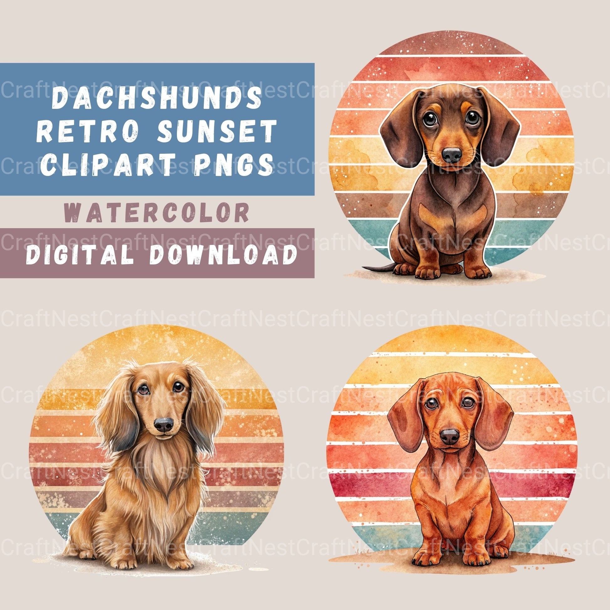 Dachshunds Vintage Sunset Clipart Bundle - CraftNest - Digital Crafting and Art