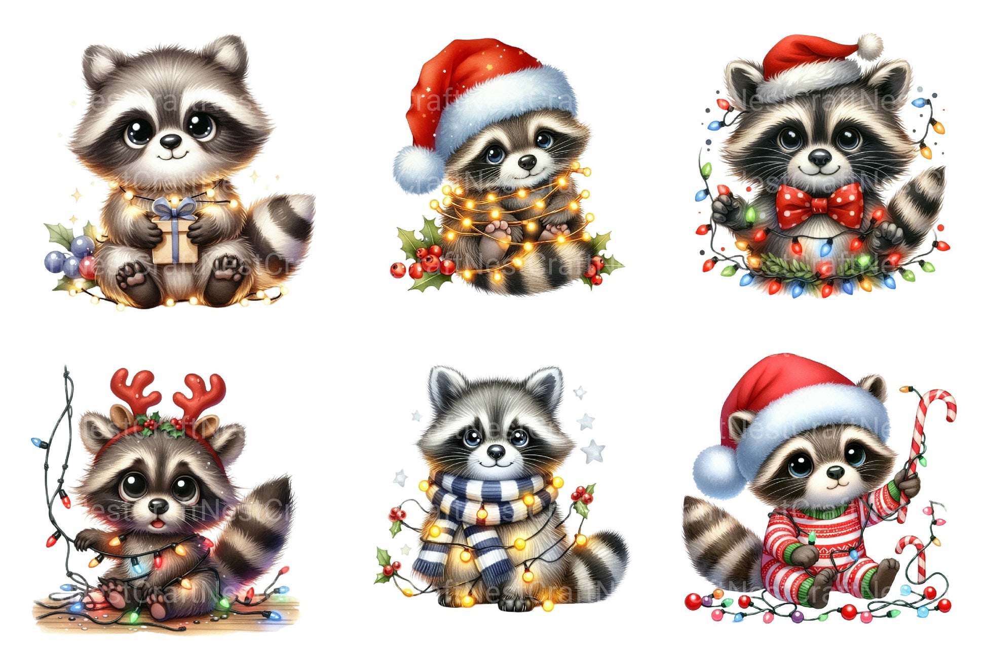 Christmas Raccoon Baby Animal Clipart Bundle - CraftNest - Digital Crafting and Art