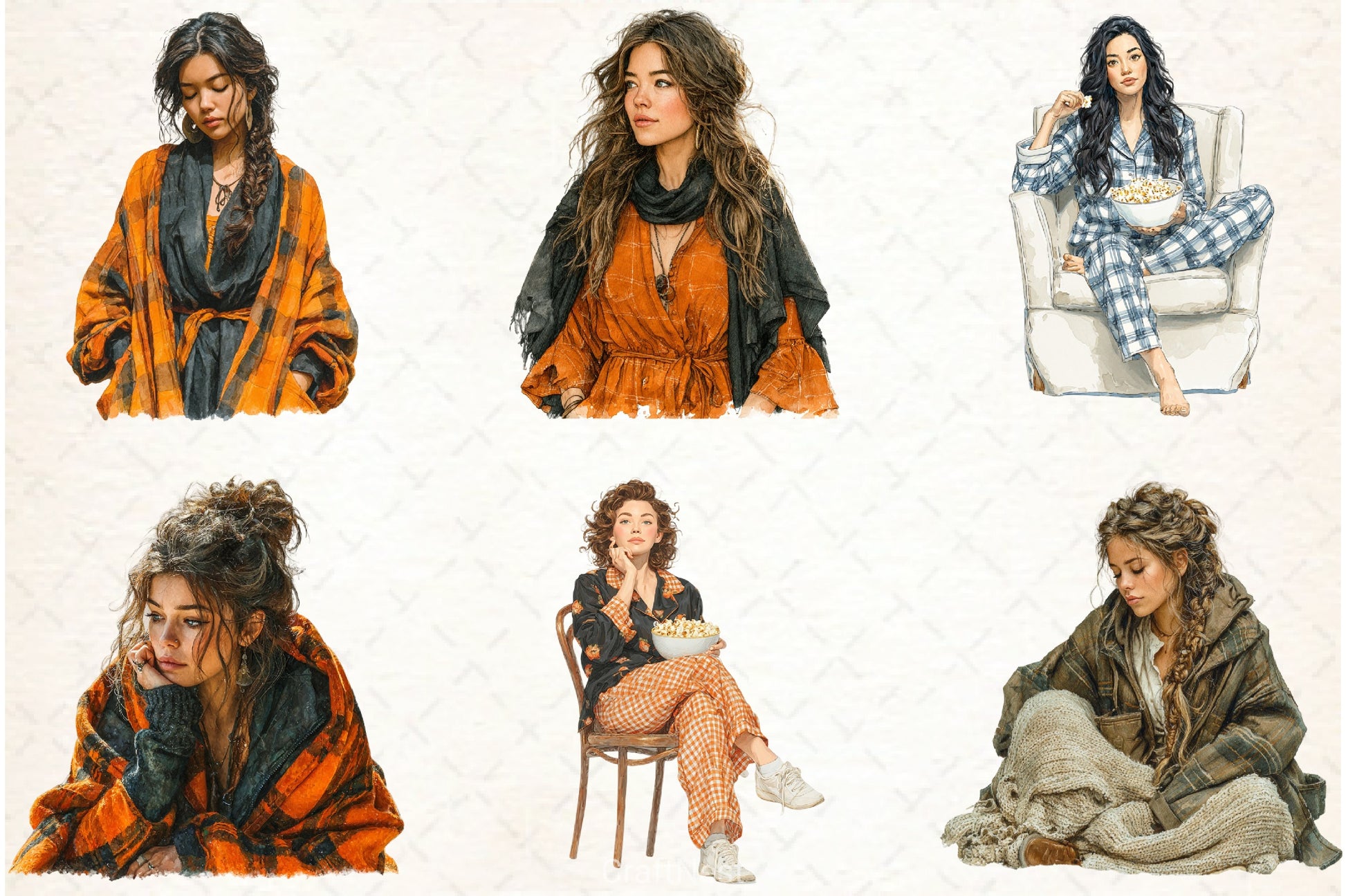 Halloween Movie Night Girl Clipart Bundle - CraftNest - Digital Crafting and Art