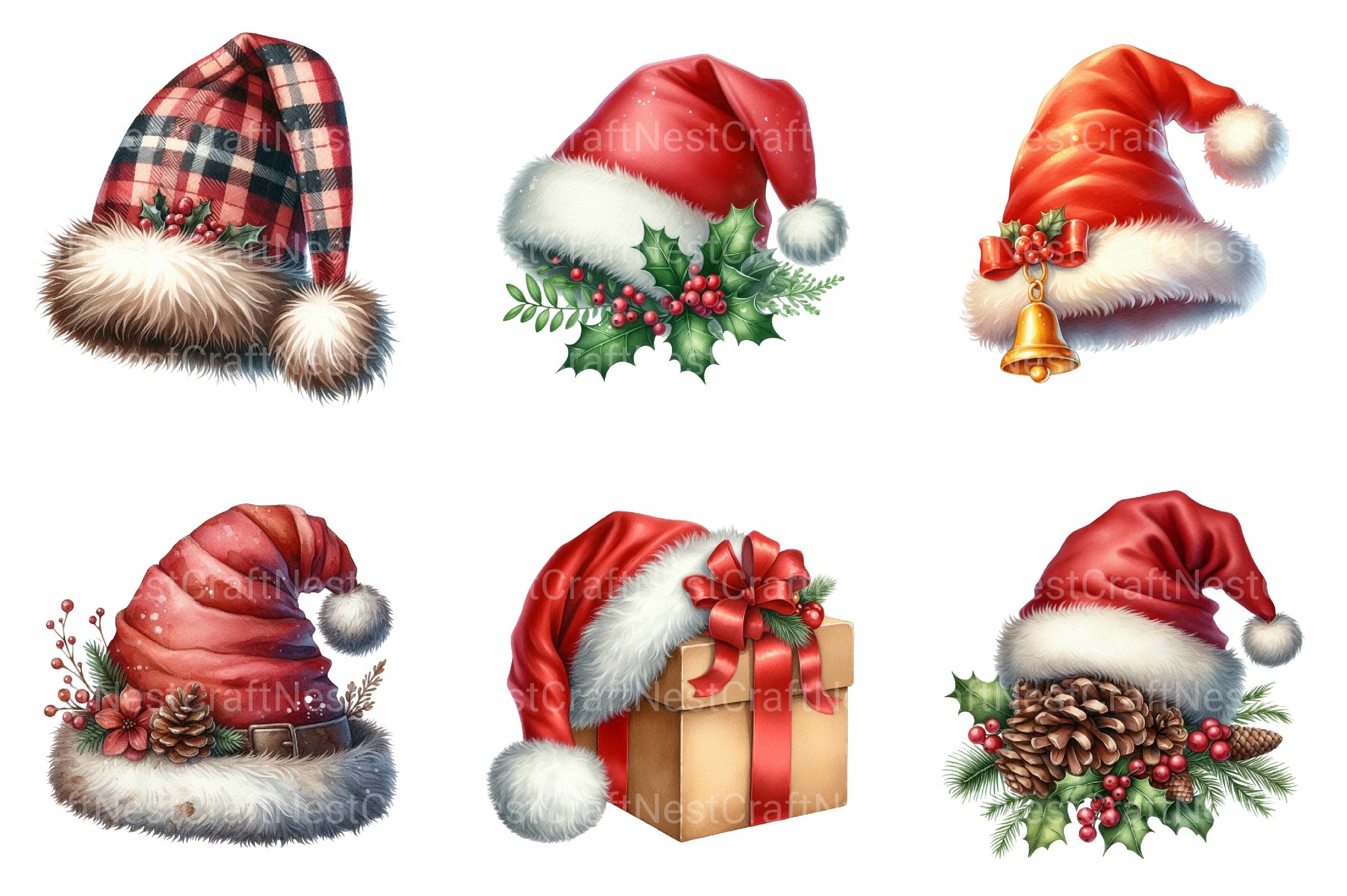 Santa Hat Christmas Decoration Clipart Bundle - CraftNest - Digital Crafting and Art