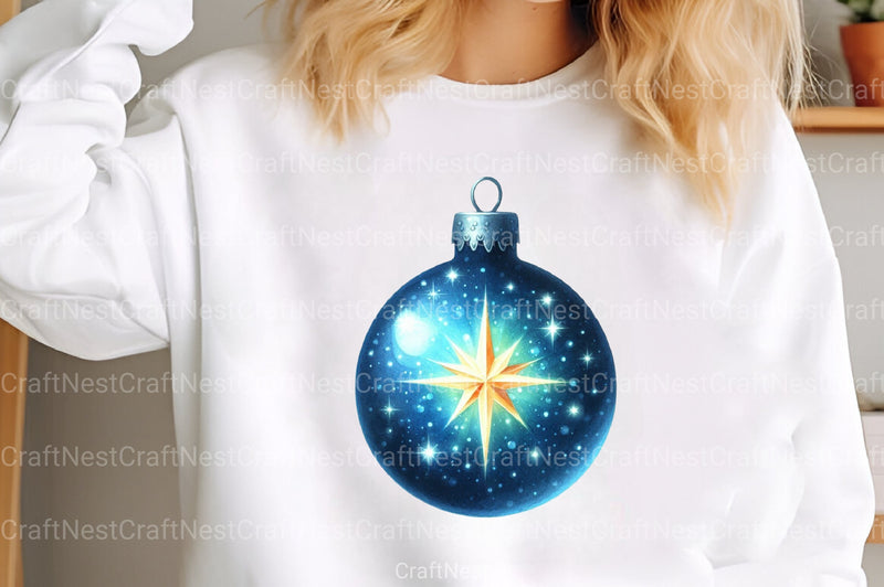 Blue Baubles Christmas Tree Ornaments Clipart Bundle - 15 High-Quality Festive Graphics - CraftNest - Digital Crafting and Art