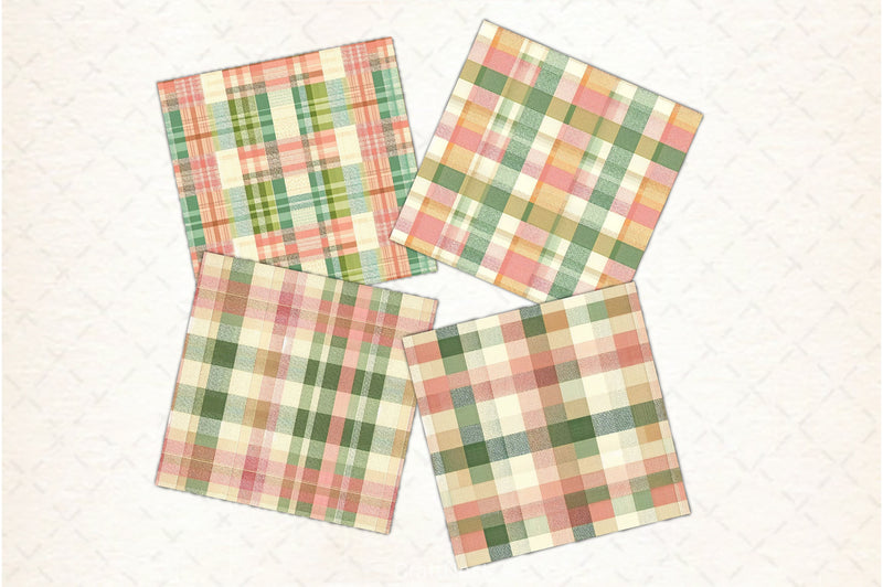 Green Pink Checkered Pattern Digital Paper - CraftNest - Digital Crafting and Art
