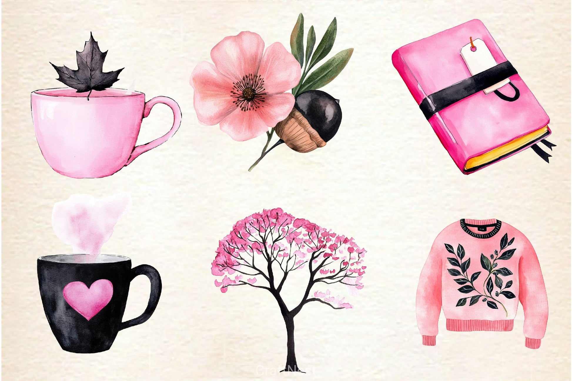 Pink And Black Autumn Clipart Bundle 3 - CraftNest - Digital Crafting and Art