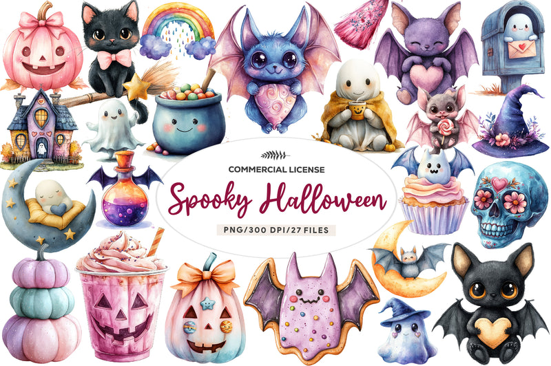 Cute Pastel Spooky Halloween Clipart Bundle - CraftNest - Digital Crafting and Art