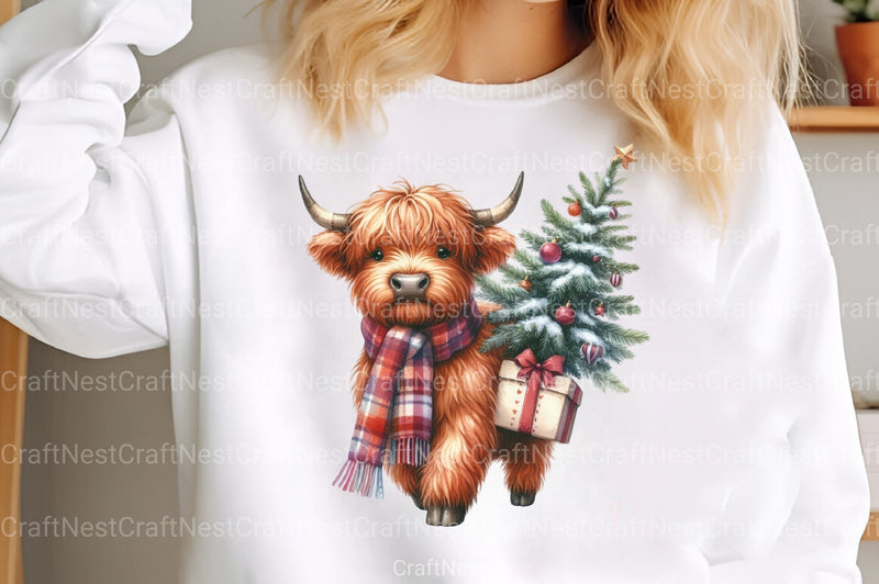 Christmas Highland Cow Clipart Bundle 19 - CraftNest - Digital Crafting and Art