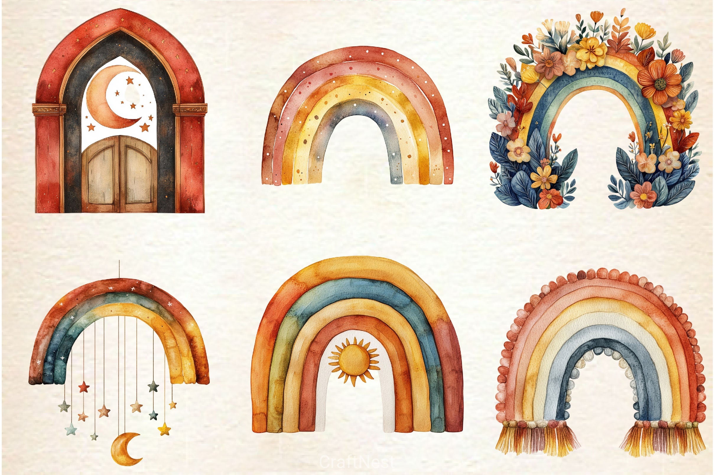 Boho Rainbow Clipart Bundle 2 - CraftNest - Digital Crafting and Art