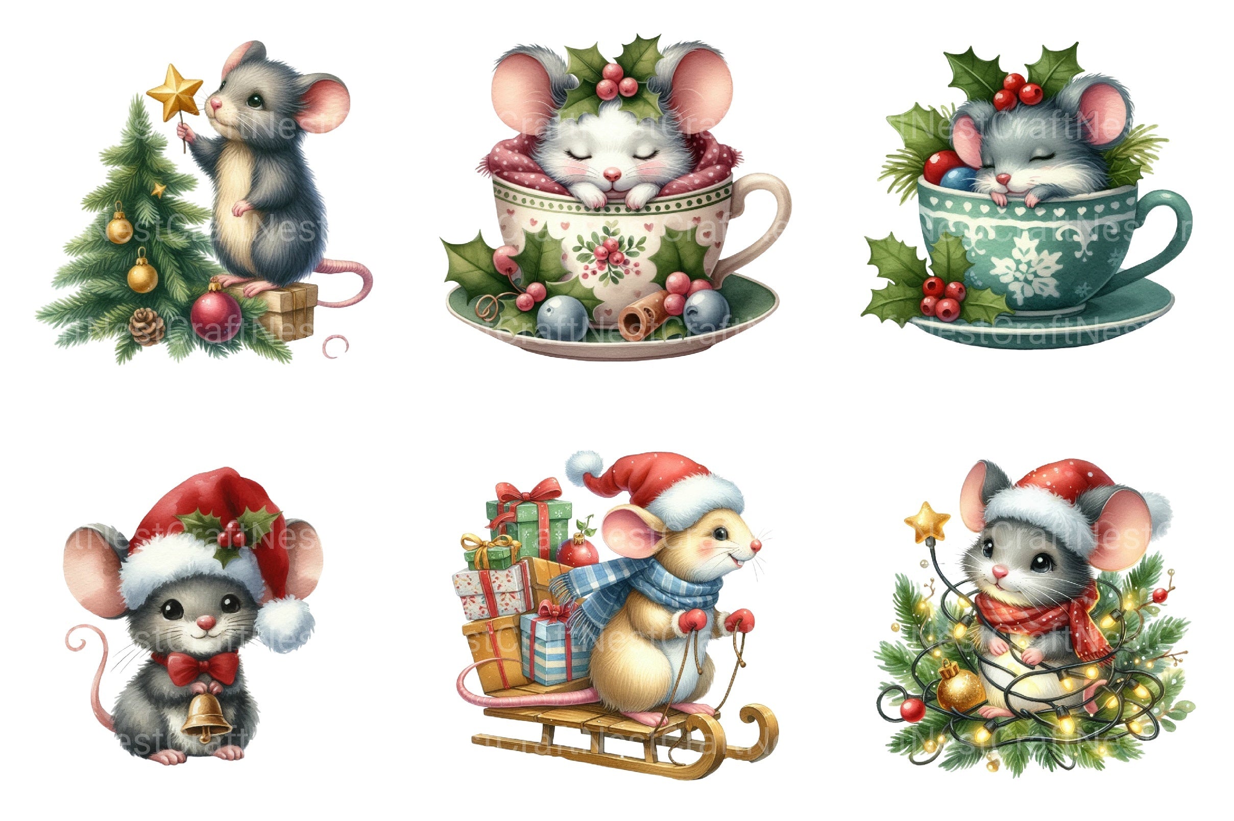 Christmas Mouse Clipart Bundle 11 - CraftNest - Digital Crafting and Art