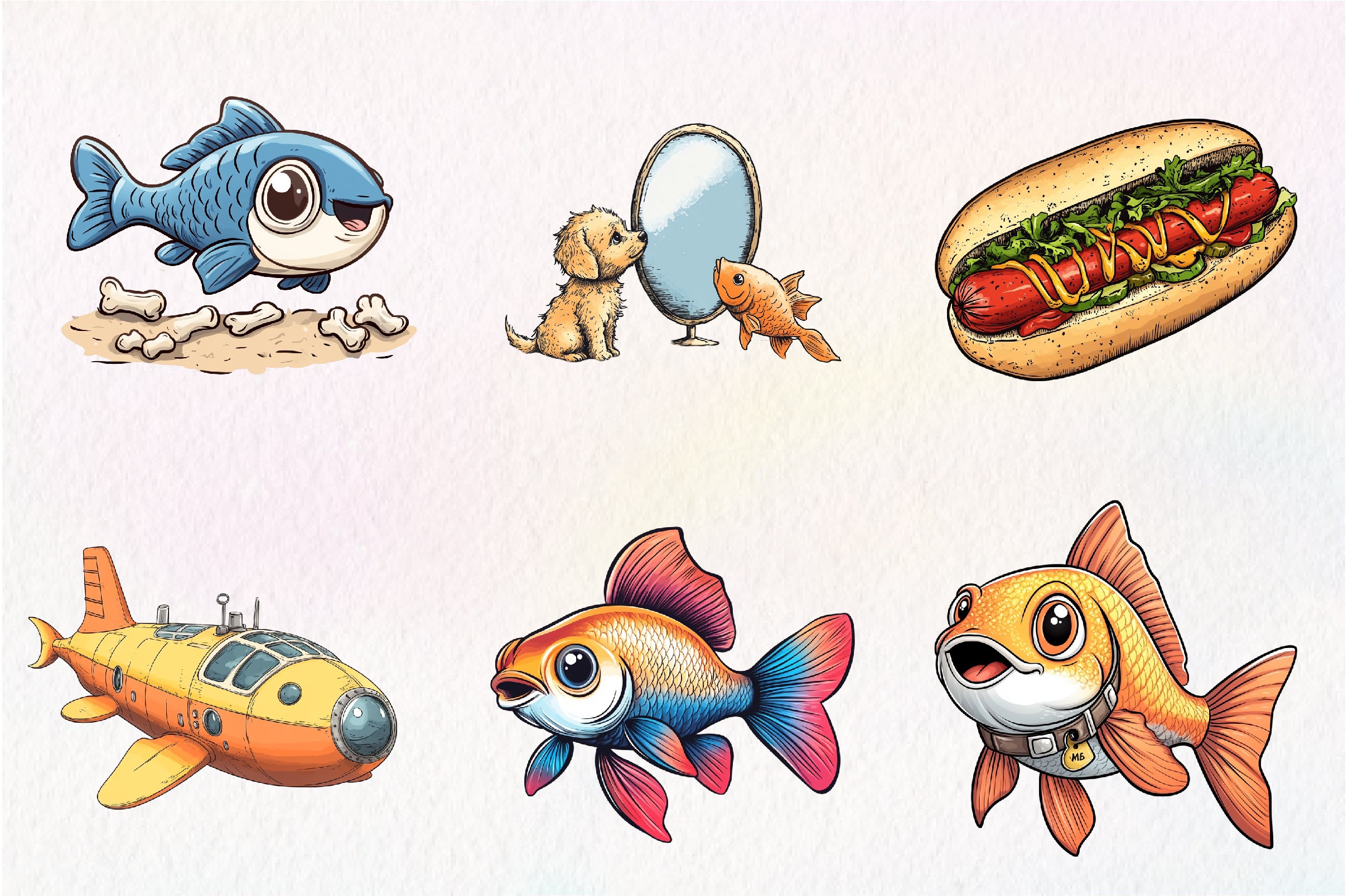 Quirky Dog And Fish Clipart Bundle - CraftNest - Digital Crafting and Art