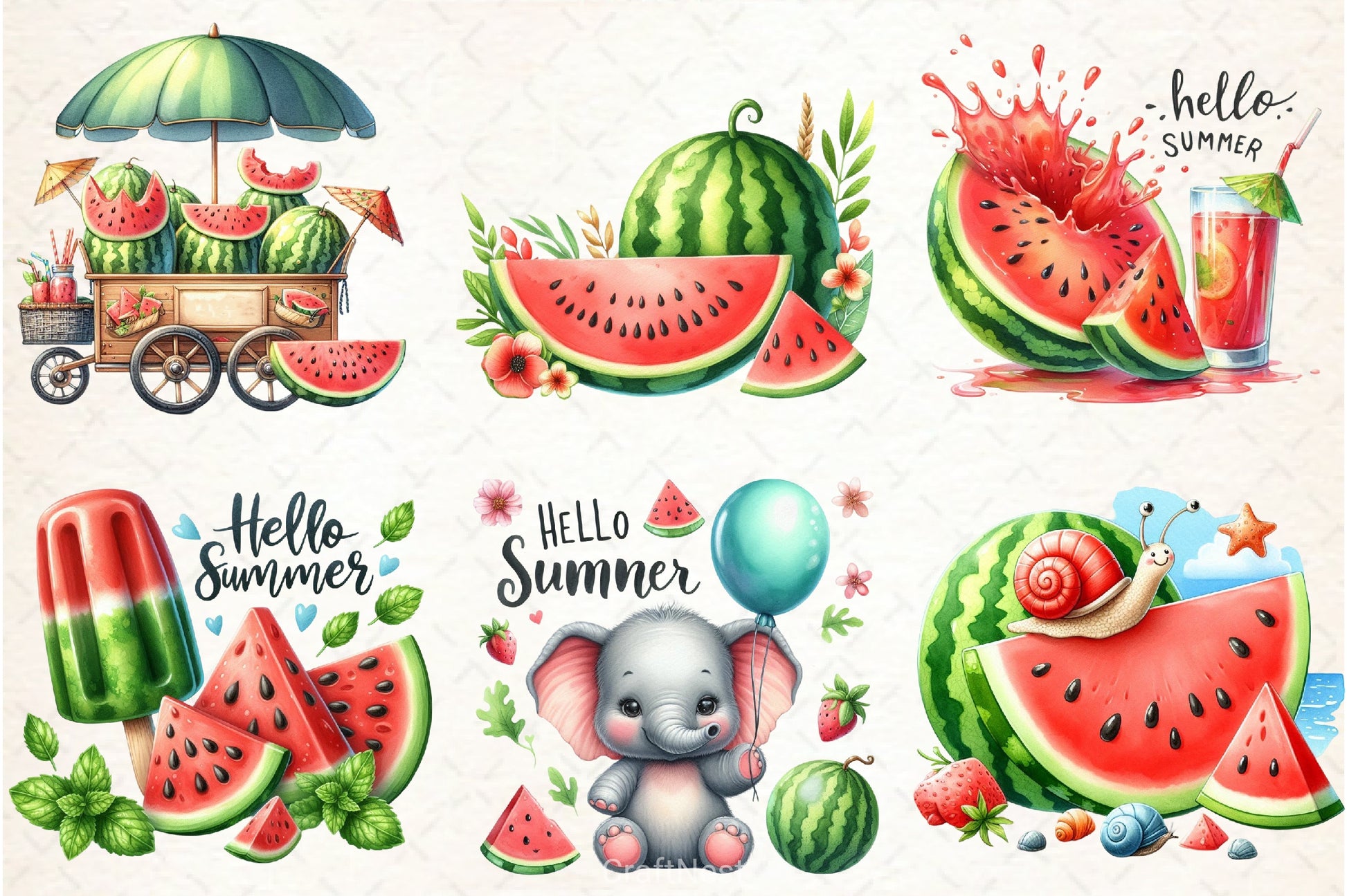 Hello Summer Watermelon Clipart Bundle - CraftNest - Digital Crafting and Art