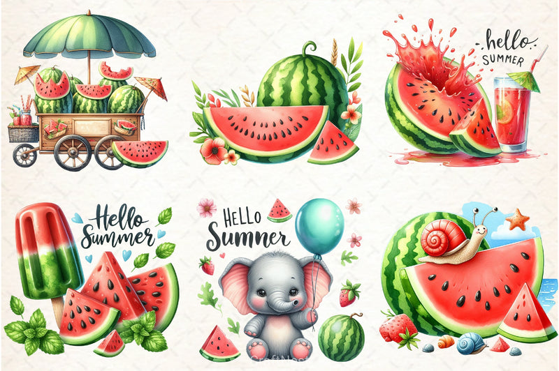 Hello Summer Watermelon Clipart Bundle - CraftNest - Digital Crafting and Art